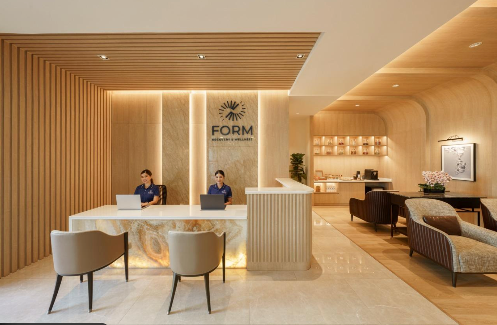 Luxury wellness centre reception for LED light therapy clients