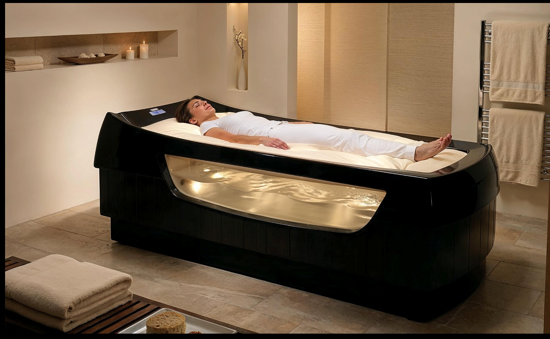 Client enjoying a dry hydrotherapy hydromassage session