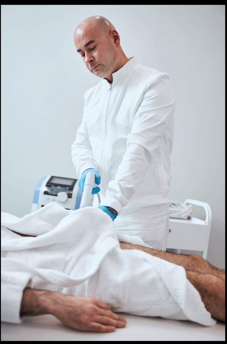 Wellness professional using a therapeutic wave handheld applicator