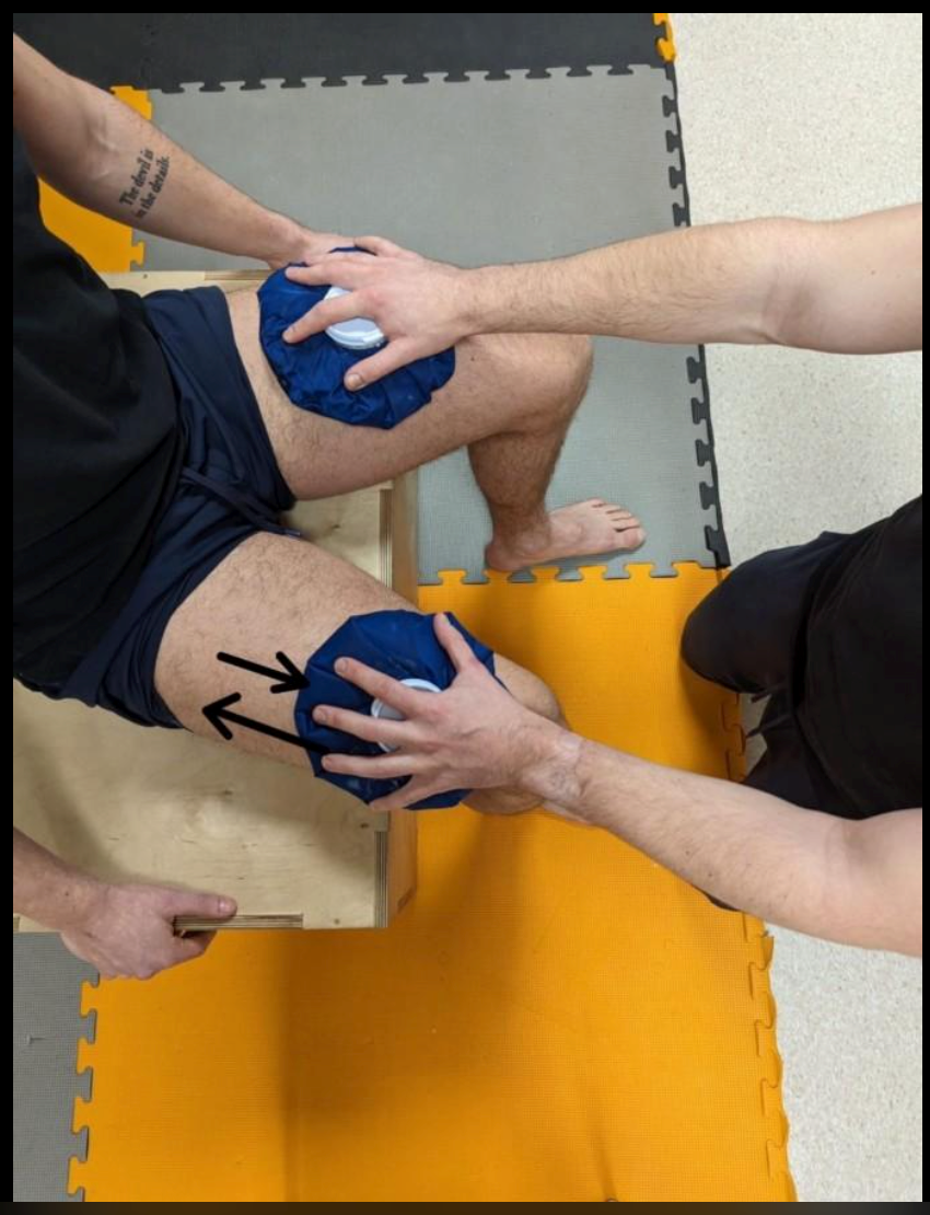Cold therapy applied to knee for post-workout recovery