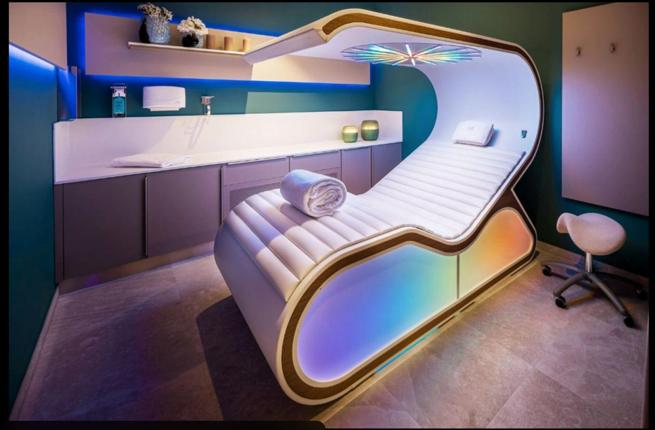 Futuristic biohacking wellness device for recovery and relaxation
